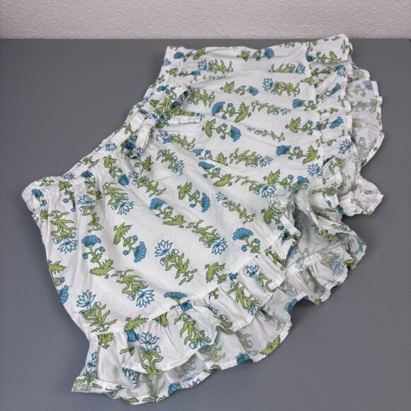 Piyama womens XS white blue green floral ruffle lounge pajama shorts 100% cotton - Picture 2 of 6